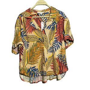 Jane Delancey Blouse Crop Button Shirt Top Women Sz M Flower Leaf Spring Summer